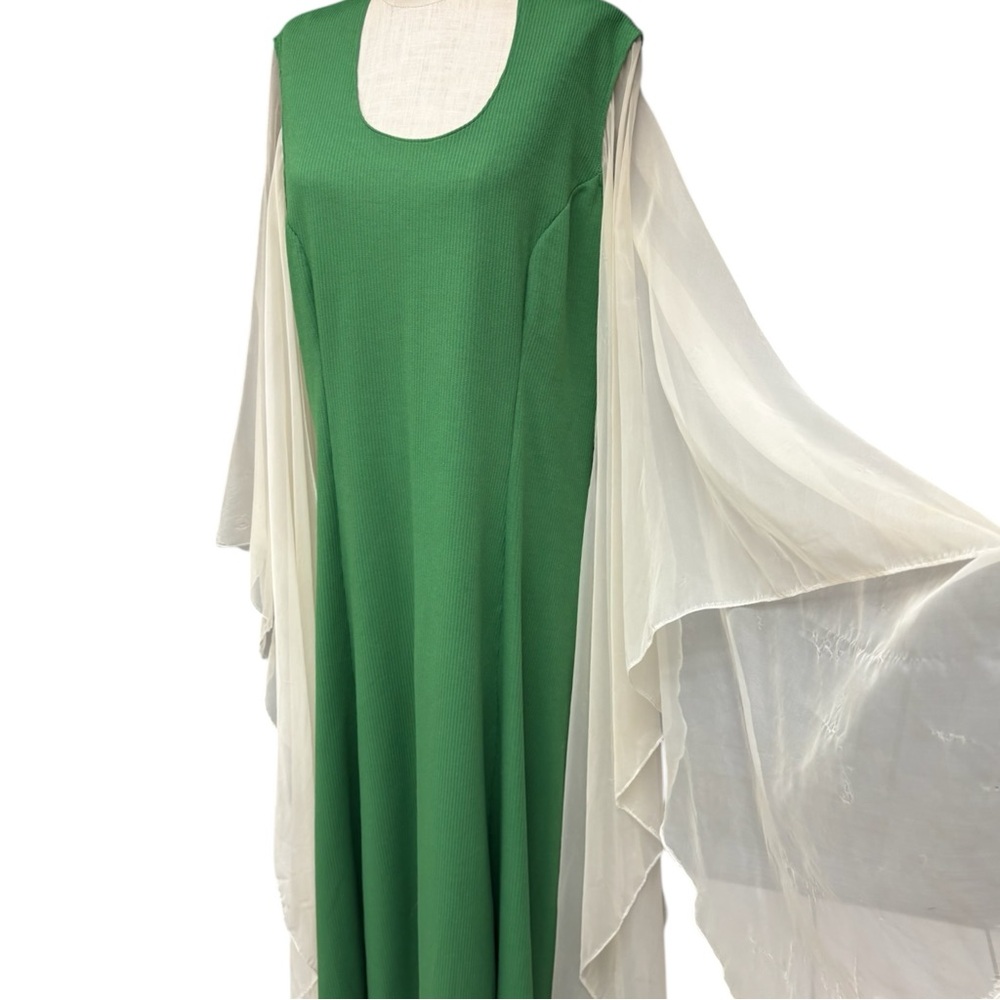 Vintage 70s Green Maxi Dress with sheer angel wing Sleeves - Picture 6 of 13
